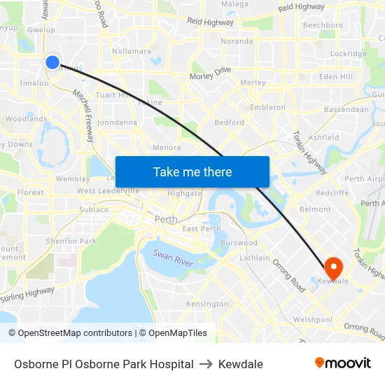Osborne Pl Osborne Park Hospital to Kewdale map