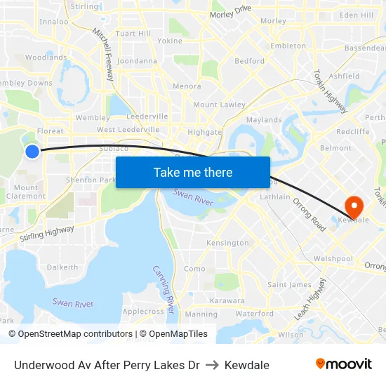 Underwood Av After Perry Lakes Dr to Kewdale map