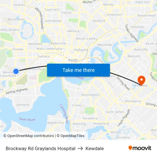 Brockway Rd Graylands Hospital to Kewdale map