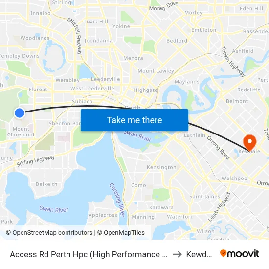 Access Rd Perth Hpc (High Performance Ctr) to Kewdale map