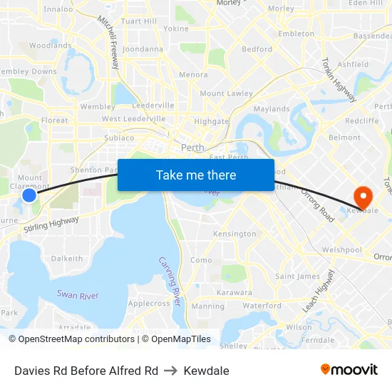 Davies Rd Before Alfred Rd to Kewdale map