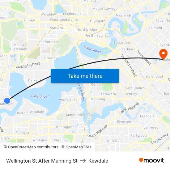 Wellington St After Manning St to Kewdale map