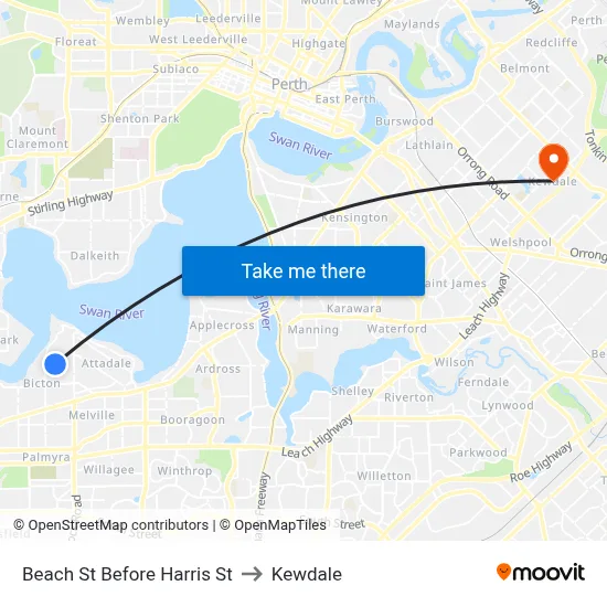 Beach St Before Harris St to Kewdale map