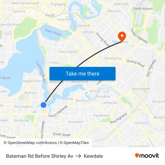 Bateman Rd Before Shirley Av to Kewdale map