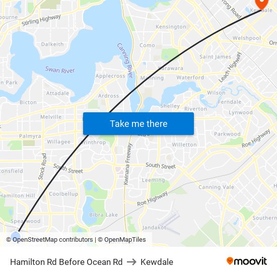 Hamilton Rd Before Ocean Rd to Kewdale map