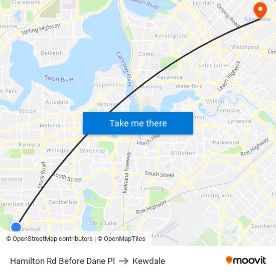 Hamilton Rd Before Dane Pl to Kewdale map