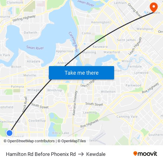 Hamilton Rd Before Phoenix Rd to Kewdale map