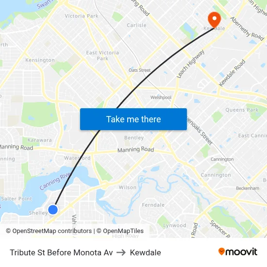 Tribute St Before Monota Av to Kewdale map