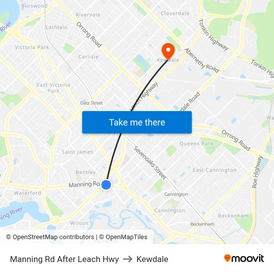 Manning Rd After Leach Hwy to Kewdale map