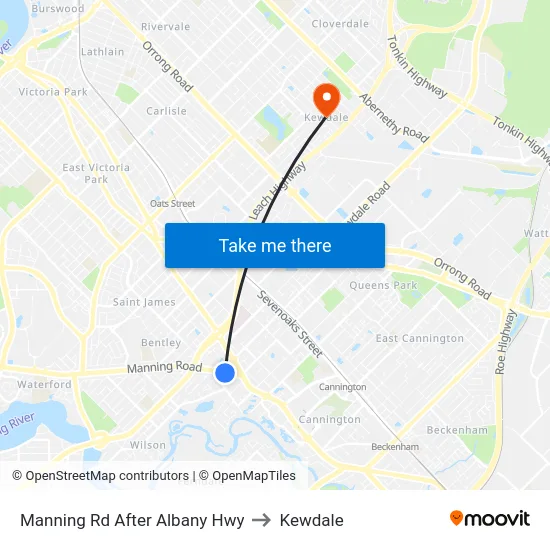 Manning Rd After Albany Hwy to Kewdale map