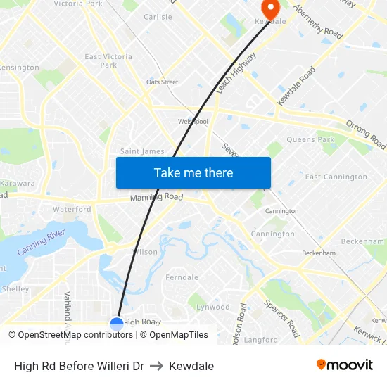 High Rd Before Willeri Dr to Kewdale map