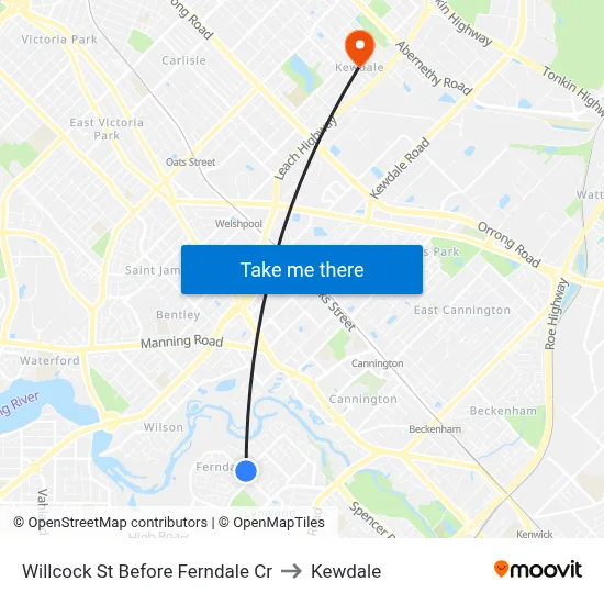 Willcock St Before Ferndale Cr to Kewdale map