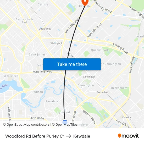 Woodford Rd Before Purley Cr to Kewdale map