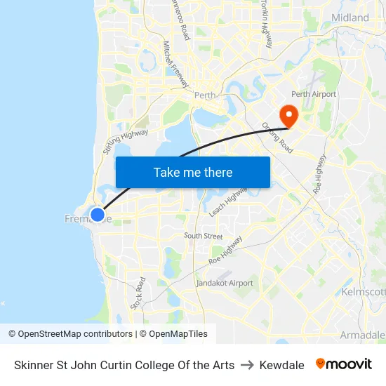 Skinner St John Curtin College Of the Arts to Kewdale map
