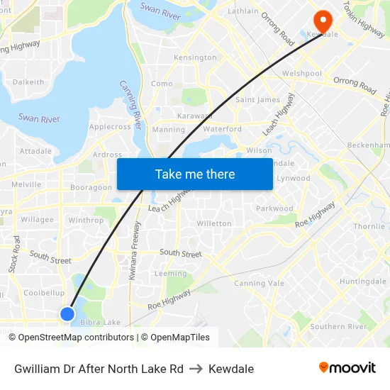 Gwilliam Dr After North Lake Rd to Kewdale map