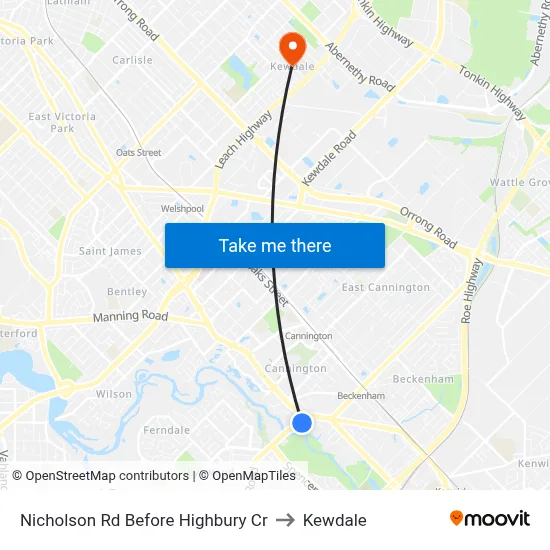 Nicholson Rd Before Highbury Cr to Kewdale map