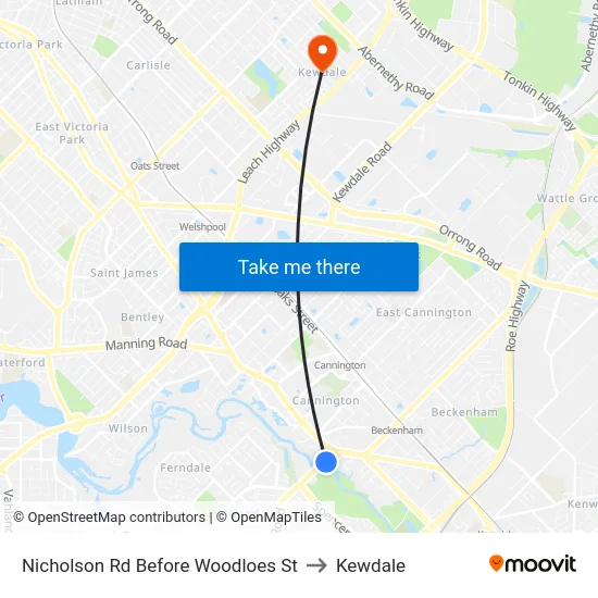 Nicholson Rd Before Woodloes St to Kewdale map