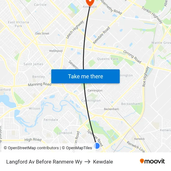 Langford Av Before Ranmere Wy to Kewdale map