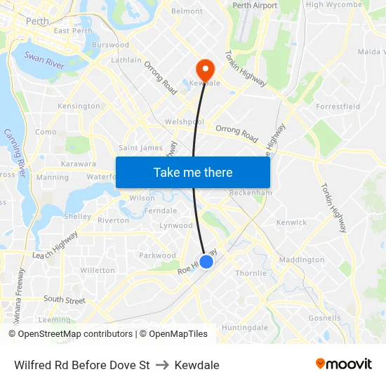 Wilfred Rd Before Dove St to Kewdale map