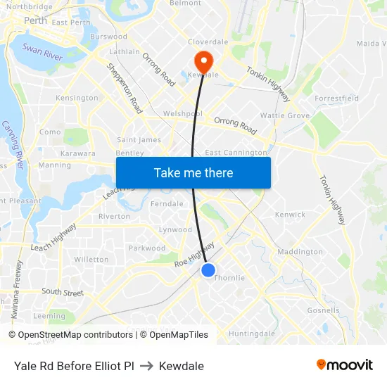 Yale Rd Before Elliot Pl to Kewdale map