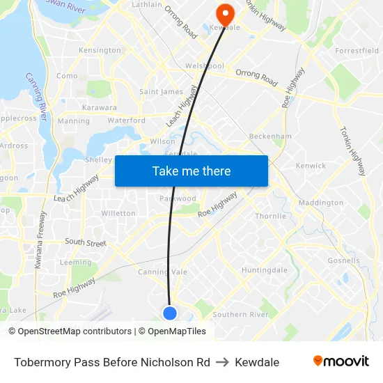 Tobermory Pass Before Nicholson Rd to Kewdale map