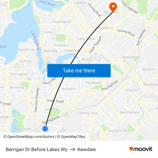 Berrigan Dr Before Lakes Wy to Kewdale map