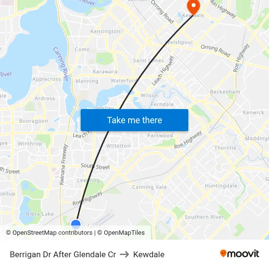 Berrigan Dr After Glendale Cr to Kewdale map