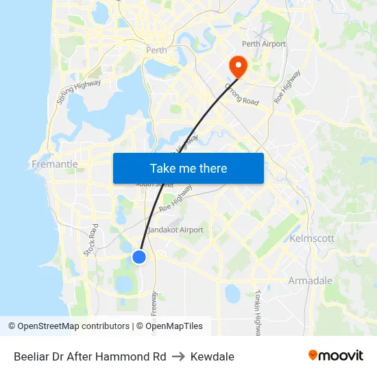Beeliar Dr After Hammond Rd to Kewdale map