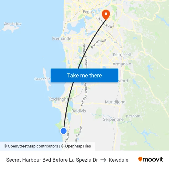 Secret Harbour Bvd Before La Spezia Dr to Kewdale map
