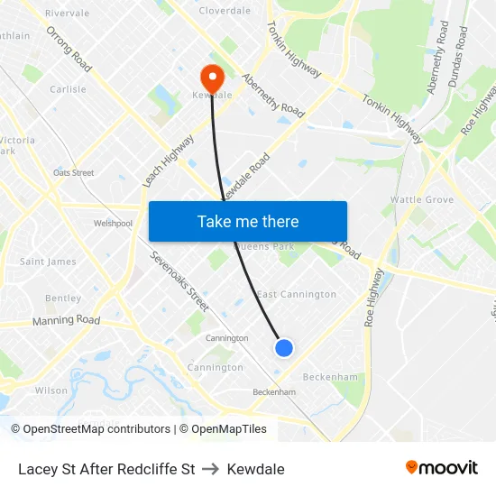 Lacey St After Redcliffe St to Kewdale map