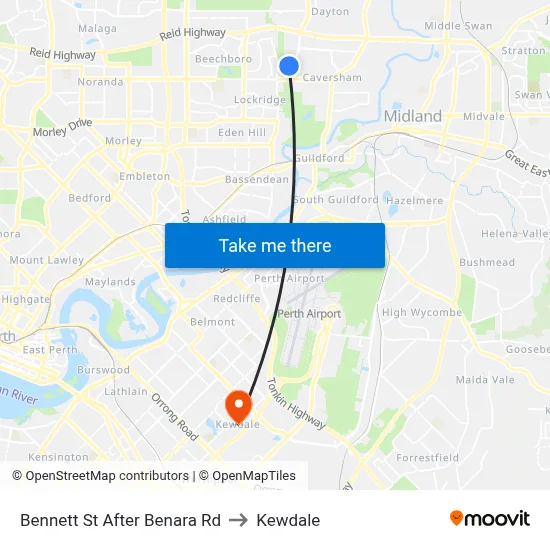 Bennett St After Benara Rd to Kewdale map