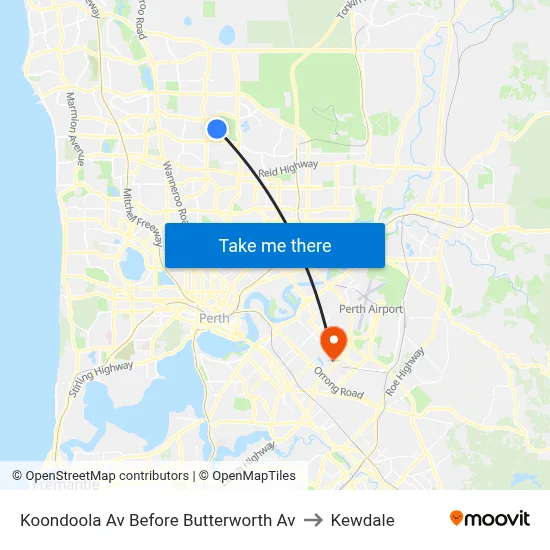 Koondoola Av Before Butterworth Av to Kewdale map