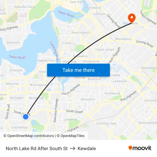 North Lake Rd After South St to Kewdale map