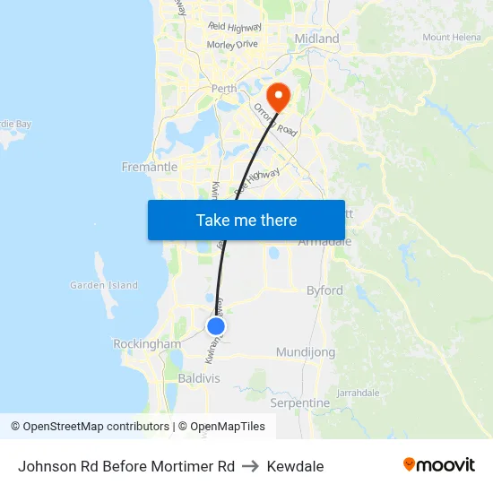 Johnson Rd Before Mortimer Rd to Kewdale map