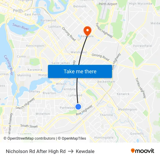 Nicholson Rd After High Rd to Kewdale map