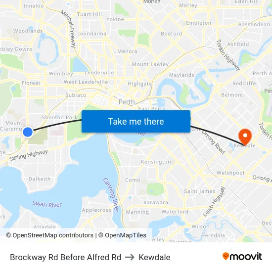 Brockway Rd Before Alfred Rd to Kewdale map