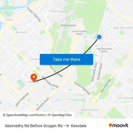 Abernethy Rd Before Grogan Rd to Kewdale map