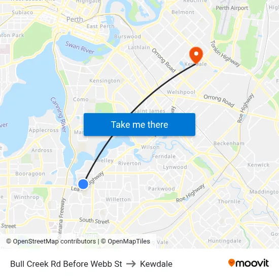 Bull Creek Rd Before Webb St to Kewdale map