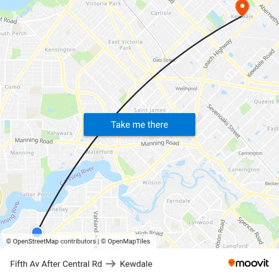 Fifth Av After Central Rd to Kewdale map