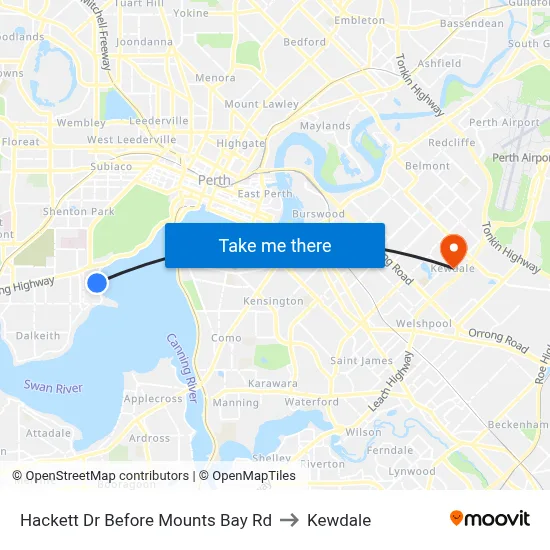 Hackett Dr Before Mounts Bay Rd to Kewdale map