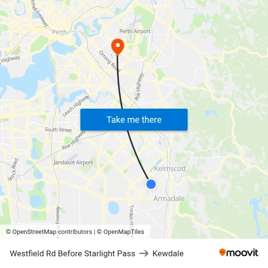 Westfield Rd Before Starlight Pass to Kewdale map
