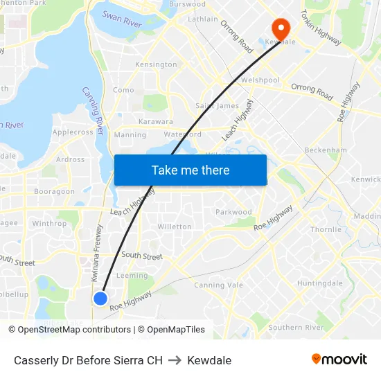 Casserly Dr Before Sierra CH to Kewdale map