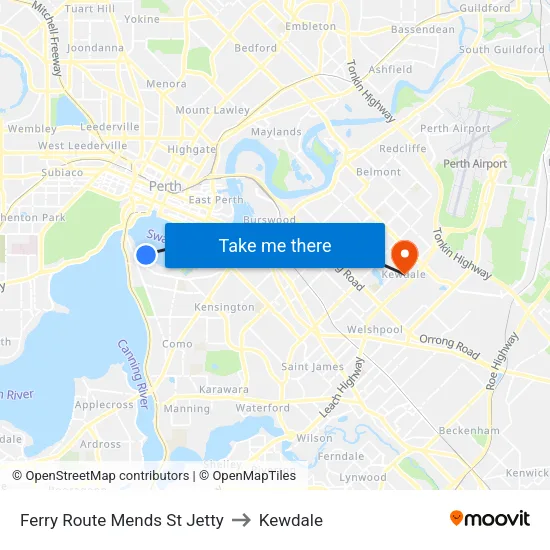 Ferry Route Mends St Jetty to Kewdale map