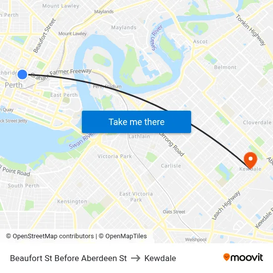 Beaufort St Before Aberdeen St to Kewdale map