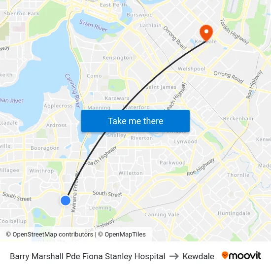 Barry Marshall Pde Fiona Stanley Hospital to Kewdale map