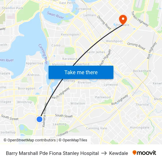 Barry Marshall Pde Fiona Stanley Hospital to Kewdale map