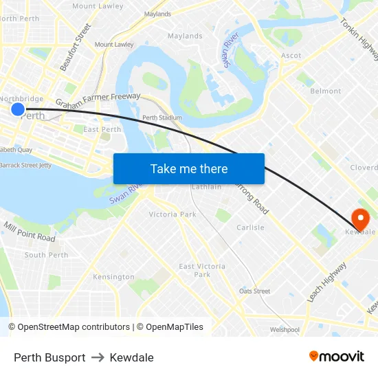 Perth Busport to Kewdale map