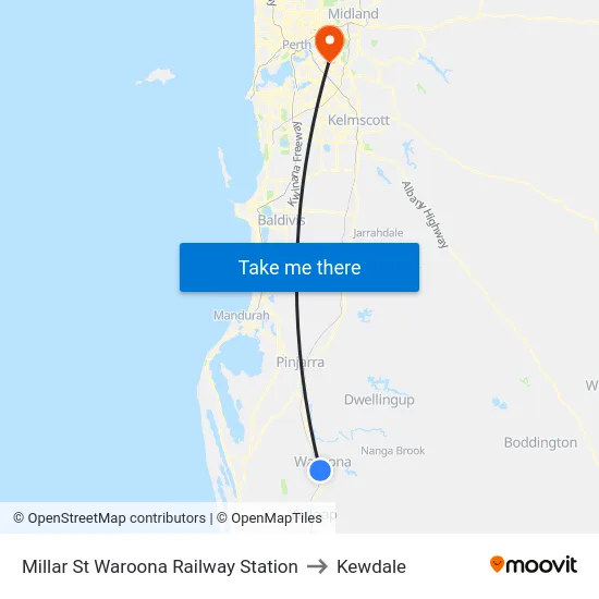 Millar St Waroona Railway Station to Kewdale map