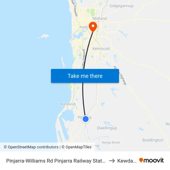 Pinjarra-Williams Rd Pinjarra Railway Station to Kewdale map