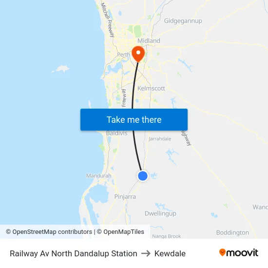 Railway Av North Dandalup Station to Kewdale map